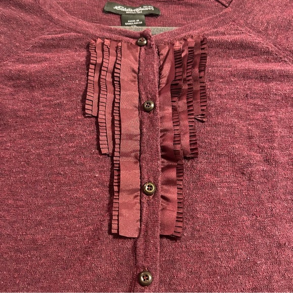Eddie Bauer Sweaters - Eddie Bauer Women’s Wine Lightweight Cardigan with Satin Ribbon Detail